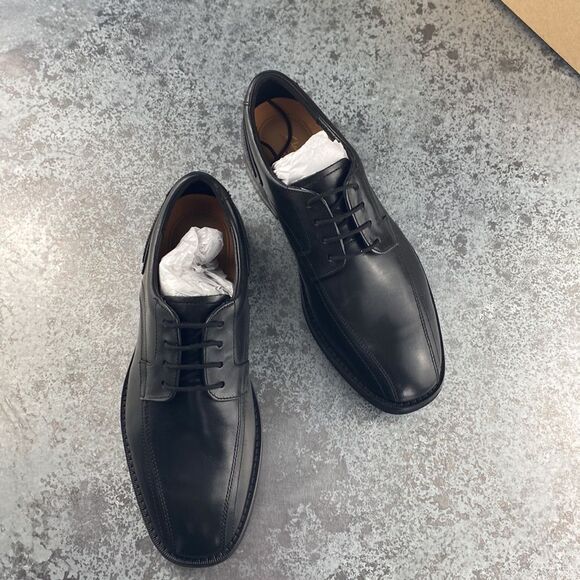 Clarks Un Hugh Way Black Leather Shoes Size 7.5 M - Picture 3 of 10